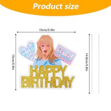 Happy Birthday Cake Topper, Singer Taylor Birthday Decoration, Taylor Party Decorations, Gold Glitte...