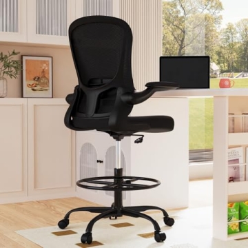 Drafting Chair, Tall Office Chair with Flip-up Armrests Executive Ergonomic Computer Standing Desk C...