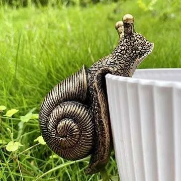 JARPSIRY Vintage Bronze Climbing Snail Statue Flower Pot and Vase Hugger Miniature Fairy Garden Terrarium Decor Resin Art Patio Lawn Yard Ornaments Outdoor Fence Decorations