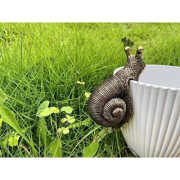 JARPSIRY Vintage Bronze Climbing Snail Statue Flower Pot and Vase Hugger Miniature Fairy Garden Terrarium Decor Resin Art Patio Lawn Yard Ornaments Outdoor Fence Decorations