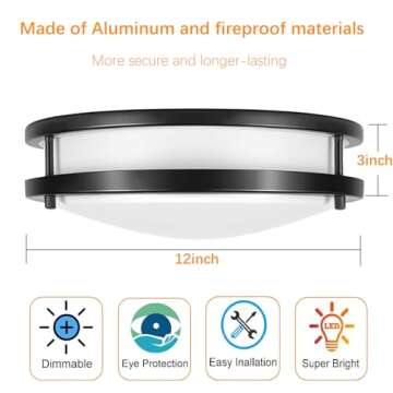 Drosbey 36W Dimmable LED Flush Mount Ceiling Light Fixture, Kitchen Light Fixtures, 12 inch Ceiling Lights for Bedroom, Bathroom, 3000K/4000K/5000K Selectable, Super Bright 3600LM