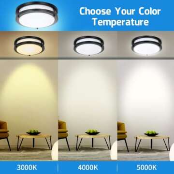 Drosbey 36W Dimmable LED Flush Mount Ceiling Light Fixture, Kitchen Light Fixtures, 12 inch Ceiling Lights for Bedroom, Bathroom, 3000K/4000K/5000K Selectable, Super Bright 3600LM