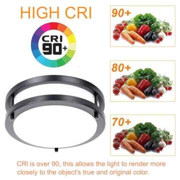 Drosbey 36W Dimmable LED Flush Mount Ceiling Light Fixture, Kitchen Light Fixtures, 12 inch Ceiling Lights for Bedroom, Bathroom, 3000K/4000K/5000K Selectable, Super Bright 3600LM