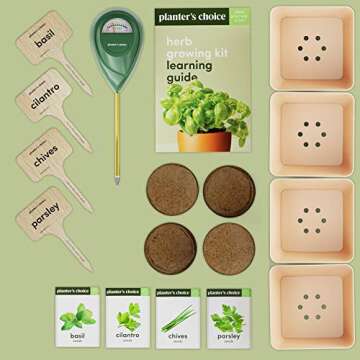 Herb Garden Growing Kit - Complete Kit - Easily Grow 4 Indoor Herbs from Seeds (Basil, Cilantro, Chives & Parsley) & Comprehensive Guide - Unique Gardening Gifts for Women & Men : Plant Starter Kit