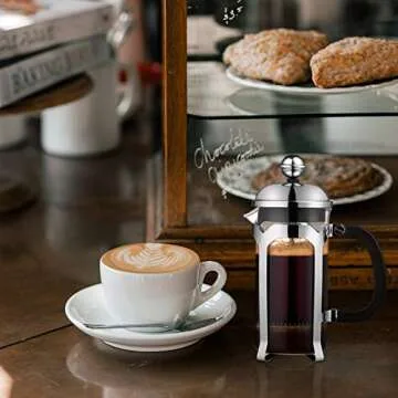 EAXCK 12oz French Press Coffee Maker, 304 Stainless Steel Coffee Press 4 Level Filtration System, Heat Resistant Thickened Borosilicate Glass, Easy Clean,100% BPA Free, Suitable for Single Person Use