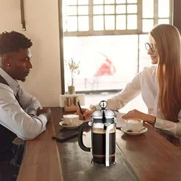 EAXCK 12oz French Press Coffee Maker, 304 Stainless Steel Coffee Press 4 Level Filtration System, Heat Resistant Thickened Borosilicate Glass, Easy Clean,100% BPA Free, Suitable for Single Person Use