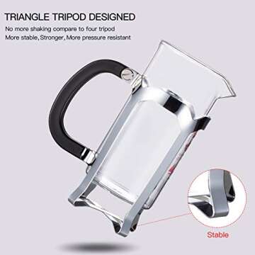 EAXCK 12oz French Press Coffee Maker, 304 Stainless Steel Coffee Press 4 Level Filtration System, Heat Resistant Thickened Borosilicate Glass, Easy Clean,100% BPA Free, Suitable for Single Person Use