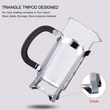 EAXCK 12oz French Press Coffee Maker, 304 Stainless Steel Coffee Press 4 Level Filtration System, Heat Resistant Thickened Borosilicate Glass, Easy Clean,100% BPA Free, Suitable for Single Person Use