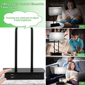 Stylish Bedside Touch Control Table Lamp with USB Ports