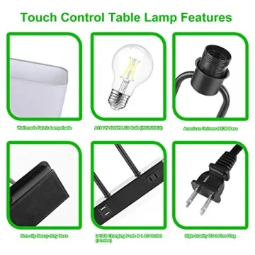 Stylish Bedside Touch Control Table Lamp with USB Ports