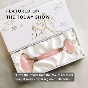 Mount Lai De-Puffing Rose Quartz Face Roller, Rose Quartz Roller for Face Certified Stone for Anti-A...