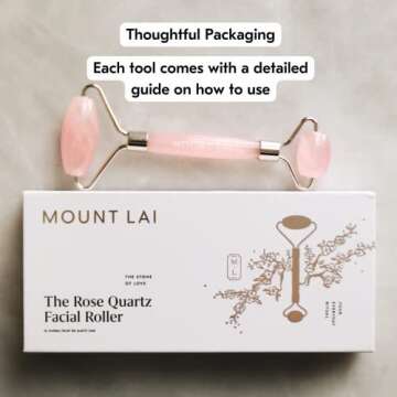 Mount Lai De-Puffing Rose Quartz Face Roller, Rose Quartz Roller for Face Certified Stone for Anti-Aging Skincare to De-Puff and Soothe to Reveal Radiant Skin