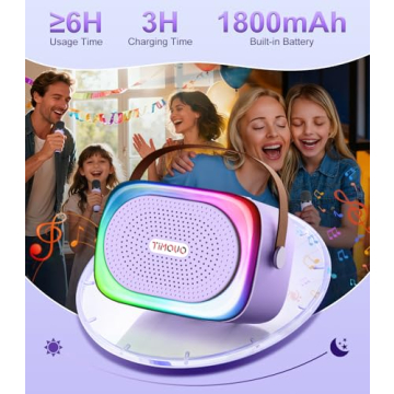 TiMOVO Mini Karaoke Machine, Portable Bluetooth Speaker with 2 Wireless Microphones and LED Lights, ...