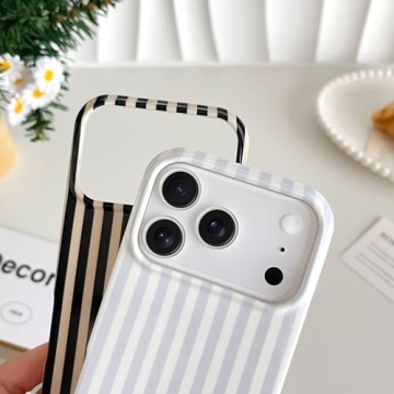 Yeddabox for iPhone 17 Pro Case Cute Striped Phone Case Soft TPU Slim Shockproof Phone Cover for Women Girls, Blue and White