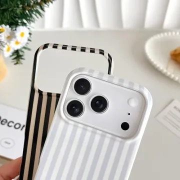 Yeddabox for iPhone 17 Pro Case Cute Striped Phone Case Soft TPU Slim Shockproof Phone Cover for Women Girls, Blue and White