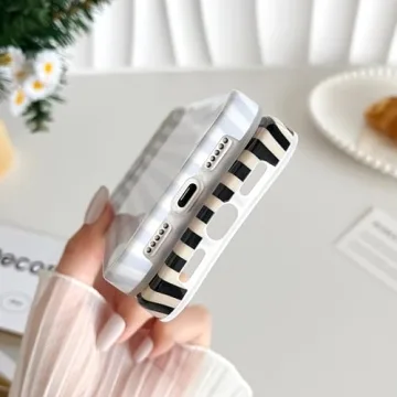 Yeddabox for iPhone 17 Pro Case Cute Striped Phone Case Soft TPU Slim Shockproof Phone Cover for Women Girls, Blue and White