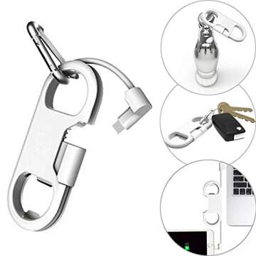 iPhone Charge Lightning Cable + Keychain + Bottle Opener + Aluminum Carabiner,Portable Multifunction...