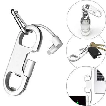 iPhone Charge Lightning Cable + Keychain + Bottle Opener + Aluminum Carabiner,Portable Multifunction...