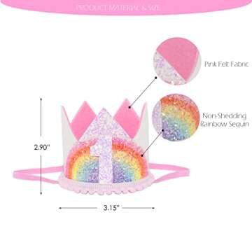 Maticr First Birthday Crown Rainbow Mermaid Cake Smash Headband for Baby Girl