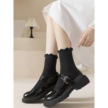 ACCFOD Ruffle Socks for Women Frilly Cute Socks for Women White Black Gray Ankle Socks 5-9