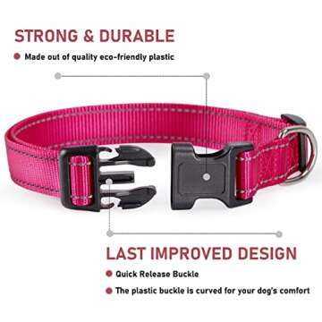Adjustable Reflective Dog Collar - Safe Nylon for Small to Large Dogs, Pink S