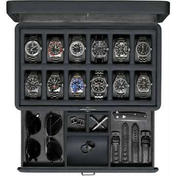ROTHWELL Luxury Watch Box for 12 Watches with Drawer