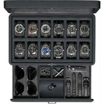 ROTHWELL Luxury Watch Box for 12 Watches with Drawer