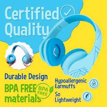 PowerLocus Kids Headphones Over-Ear, Bluetooth Wireless Headphones for Kids,with Microphone, Safe 85DB Volume Limited, Foldable with Carry Case, Audio Cable, Micro SD mode for Online Classes,PC,Phones