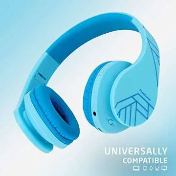 PowerLocus Kids Headphones Over-Ear, Bluetooth Wireless Headphones for Kids,with Microphone, Safe 85DB Volume Limited, Foldable with Carry Case, Audio Cable, Micro SD mode for Online Classes,PC,Phones