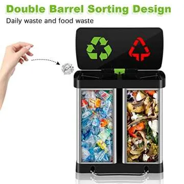 Kitchen Trash Can 16 Gallon/ 60L Stainless Steel Dual Trash Can with Lid & Double Barrel, High-Capacity Step Garbage Can Classified Recycle Rubbish Bin Combo for Bathroom Bedroom Home Office