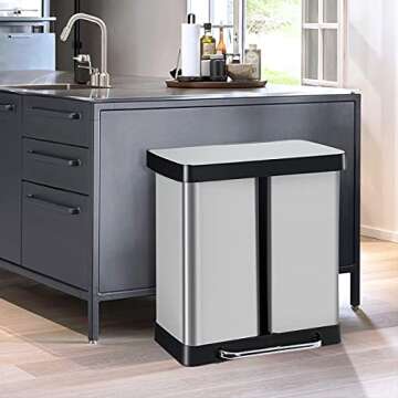 Kitchen Trash Can 16 Gallon/ 60L Stainless Steel Dual Trash Can with Lid & Double Barrel, High-Capacity Step Garbage Can Classified Recycle Rubbish Bin Combo for Bathroom Bedroom Home Office