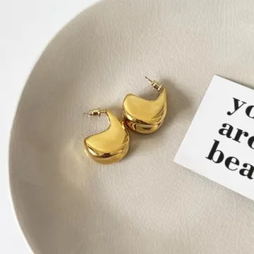 Chunky Gold Hoop Earrings Women 18k Gold Plated Hypoallergenic