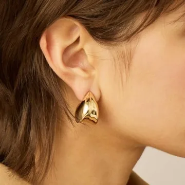 Chunky Gold Hoop Earrings Women 18k Gold Plated Hypoallergenic