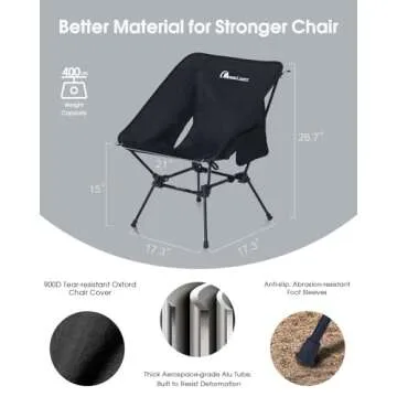 MOON LENCE Portable Folding Camping Chairs, Backpacking Chair, Ultralight Compact, 400 lbs Capacity, for Outdoor Camp, Travel, Beach, Picnic, Festival, Hiking, Black, 2 Pack