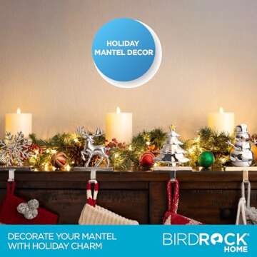 BIRDROCK HOME Christmas Stocking Holders for Mantle - Weighted Metal Hanger for Stockings & Holiday ...