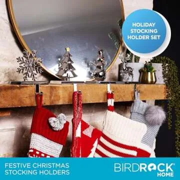 BIRDROCK HOME Christmas Stocking Holders for Mantle - Weighted Metal Hanger for Stockings & Holiday Decor - Metal Hook for Fireplace, Staircase, Shelf - Non-Scratch Base - Holiday Collection, Set of 4