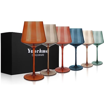 Colored Wine Glasses Set of 6, Large 16oz Hand Blown Crystal Wine Glassware, Stemmed Colorful Wine G...