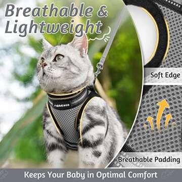 rabbitgoo Cat Harness and Leash Set for Walking Escape Proof, Adjustable Soft Kittens Vest with Reflective Strip for Cats, Comfortable Outdoor Vest, Grey, S
