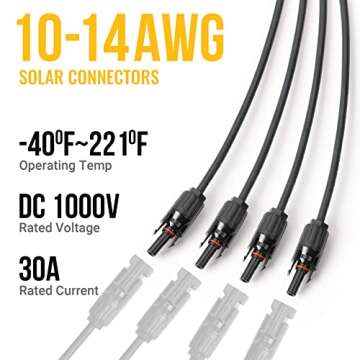 BougeRV Solar Y Branch Connectors Extra Long Solar Panel Parallel Connectors 1 to 4 Solar Cable Wire Plug Tool Kit (M/FFFF and F/MMMM)