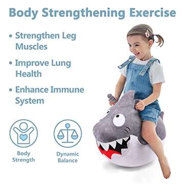 iPlay, iLearn Bouncy Pals Kids White Shark Hopper Ball - Inflatable Ride On Toy for Ages 2-5