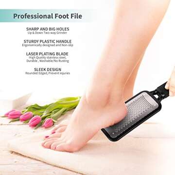 Riorre Professional Foot Scrubber for Hard Skin - Pack 3 Pedicure Foot File, Foot Scraper & Callus Remover for Feet Leaving Soft & Smooth Heels
