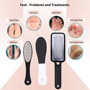 Riorre Professional Foot Scrubber for Hard Skin - Pack 3 Pedicure Foot File, Foot Scraper & Callus Remover for Feet Leaving Soft & Smooth Heels