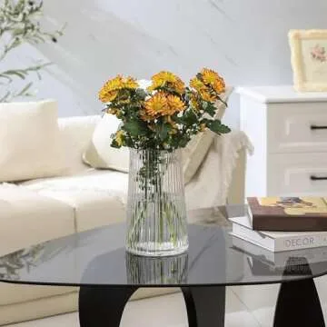 MARTAGE Clear Glass Vase for Flower, Glass Flower Vase, Flower Vase for Bouquet, Modern Glass Vase, Ribbed Glass Vase for Living Room, Bedroom, Dining Table, Office, Wedding, Centerpieces, 8 Inches