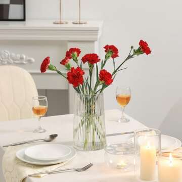 MARTAGE Clear Glass Vase for Flower, Glass Flower Vase, Flower Vase for Bouquet, Modern Glass Vase, Ribbed Glass Vase for Living Room, Bedroom, Dining Table, Office, Wedding, Centerpieces, 8 Inches