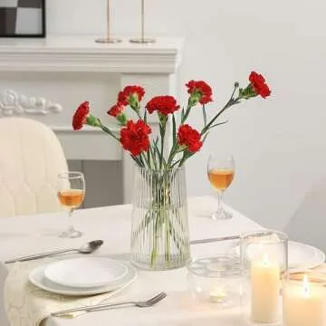 MARTAGE Clear Glass Vase for Flower, Glass Flower Vase, Flower Vase for Bouquet, Modern Glass Vase, Ribbed Glass Vase for Living Room, Bedroom, Dining Table, Office, Wedding, Centerpieces, 8 Inches