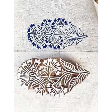 Wooden Block Stamp Floral Handmade Pailsly Patterned Block, Textile Printing Equipment, Home & Offic...