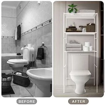 fusehome Over The Toilet Storage, 3-Tier Bathroom Organizer Shelf, Freestanding Space Saver, Toilet Stand, with Anti-Tip Kit, Waterproof Feet Pads, for Bathroom, Laundry, White