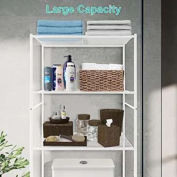 fusehome Over The Toilet Storage, 3-Tier Bathroom Organizer Shelf, Freestanding Space Saver, Toilet Stand, with Anti-Tip Kit, Waterproof Feet Pads, for Bathroom, Laundry, White