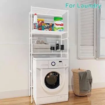 fusehome Over The Toilet Storage, 3-Tier Bathroom Organizer Shelf, Freestanding Space Saver, Toilet Stand, with Anti-Tip Kit, Waterproof Feet Pads, for Bathroom, Laundry, White