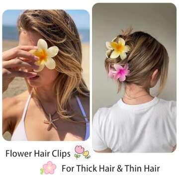 Hawaiian Flower Hair Claw Clips, Large Flower Hair Clips for Thin/Thick Hair, Preppy Flower Hair Clips, Hawaii Hair Accessories for Thick Hair, Gifts for Women Girls 6pcs